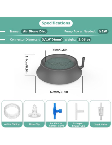 Piedra de Aire para Acuario Hygger, Difusor de Oxígeno 4.06 cm