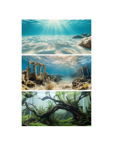 Fondo de Acuario Poliester COMSUN 90x45 cm Ruinas y Plantas