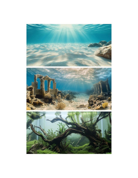 Fondo de Acuario Poliester COMSUN 90x45 cm Ruinas y Plantas