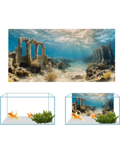 Fondo de Acuario Poliester COMSUN 90x45 cm Ruinas y Plantas