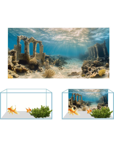 Fondo de Acuario Poliester COMSUN 90x45 cm Ruinas y Plantas