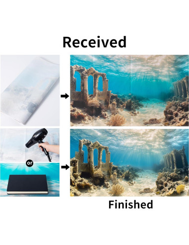 Fondo de Acuario Poliester COMSUN 90x45 cm Ruinas y Plantas