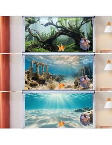 Fondo de Acuario Poliester COMSUN 90x45 cm Ruinas y Plantas