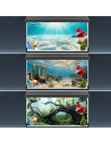 Fondo de Acuario Poliester COMSUN 90x45 cm Ruinas y Plantas