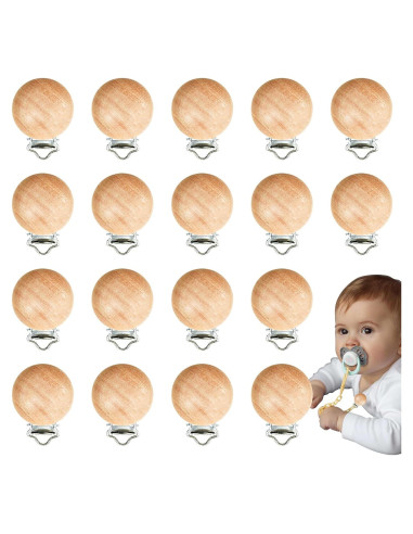 18 Clips de Chupete de Madera para Bebés - Accesorios Seguros