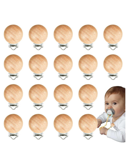 18 Clips de Chupete de Madera para Bebés - Accesorios Seguros