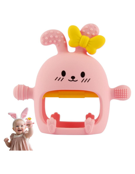 Mitones de Silicona para Dentición Bebé Conejito Rosa - Libre de BPA