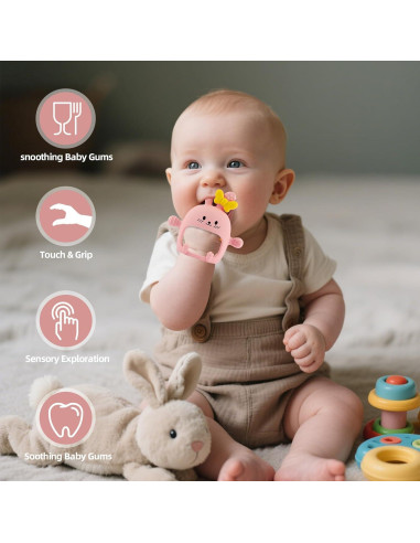 Mitones de Silicona para Dentición Bebé Conejito Rosa - Libre de BPA