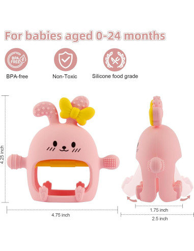 Mitones de Silicona para Dentición Bebé Conejito Rosa - Libre de BPA
