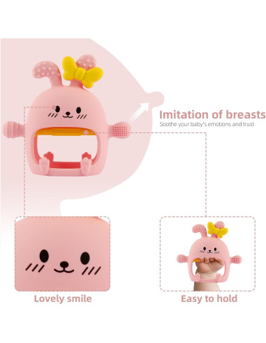 Mitones de Silicona para Dentición Bebé Conejito Rosa - Libre de BPA