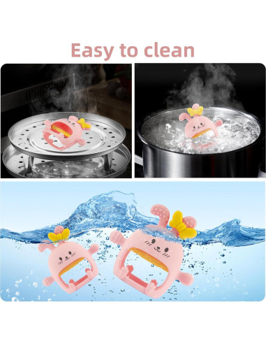 Mitones de Silicona para Dentición Bebé Conejito Rosa - Libre de BPA