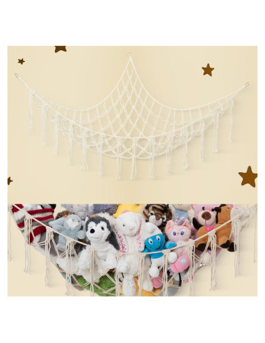 Hamaca de Macramé Lilly para Almacenamiento de Peluches - Blanco