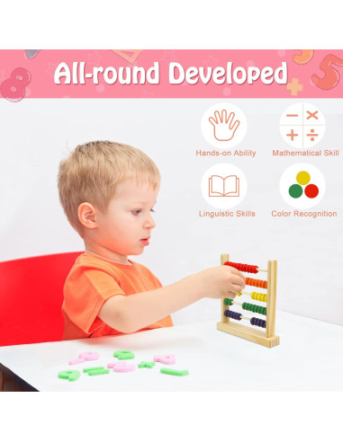 Ábaco de Madera Sealive para Niños 3-5 Años - 50 Bolas Multicolores