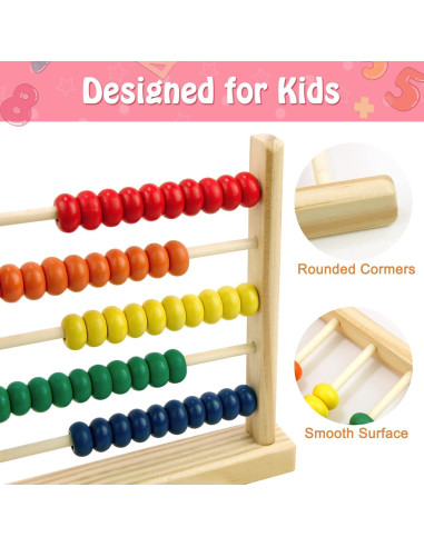 Ábaco de Madera Sealive para Niños 3-5 Años - 50 Bolas Multicolores