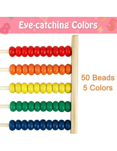 Ábaco de Madera Sealive para Niños 3-5 Años - 50 Bolas Multicolores
