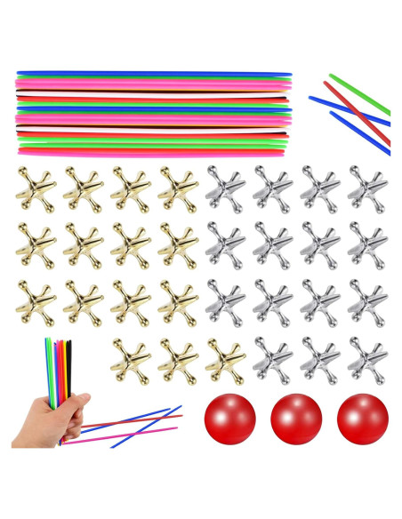 Juego Clásico de Jacks y Palitos ZeeDix - 3 Juegos, 180 Palitos, 30 Jax de Metal Juego Clásico de Jacks y Palitos ZeeDix - 3 Juegos, 180 Palitos, 30 Jax de Metal