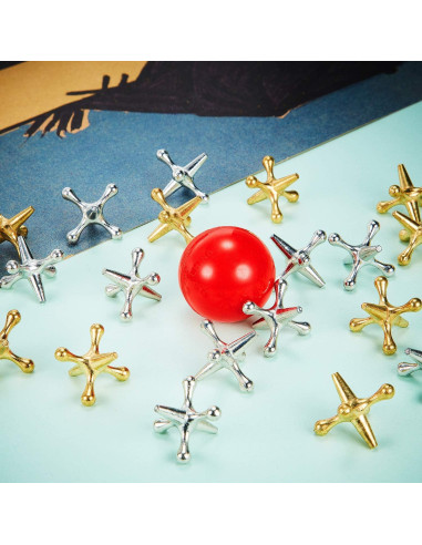 Juego de Jacks de Metal Gejoy con 2 Pelotas de Goma Rojas