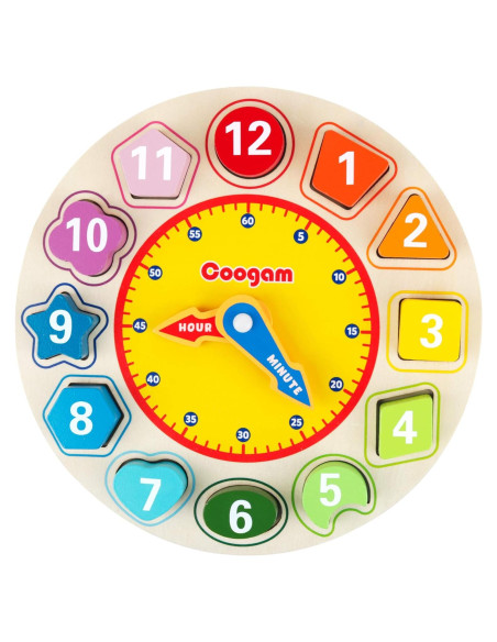 Reloj Educativo de Madera Coogam - Clasificador de Colores y Formas