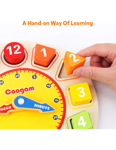 Reloj Educativo de Madera Coogam - Clasificador de Colores y Formas