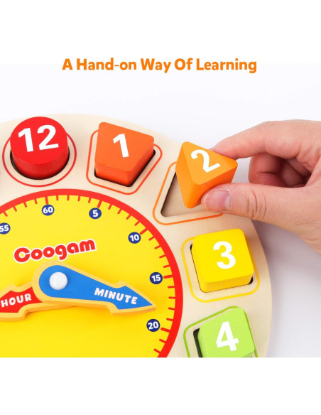 Reloj Educativo de Madera Coogam - Clasificador de Colores y Formas