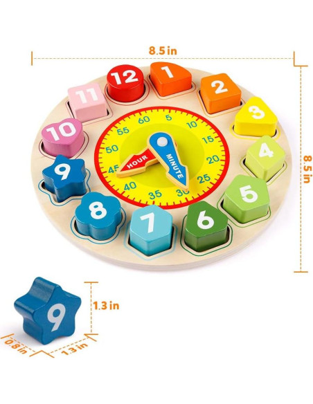 Reloj Educativo de Madera Coogam - Clasificador de Colores y Formas