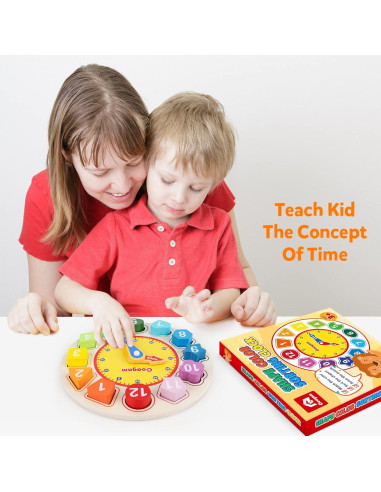 Reloj Educativo de Madera Coogam - Clasificador de Colores y Formas