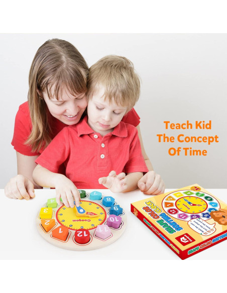 Reloj Educativo de Madera Coogam - Clasificador de Colores y Formas