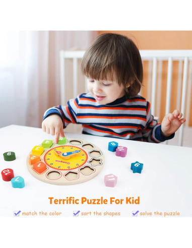 Reloj Educativo de Madera Coogam - Clasificador de Colores y Formas