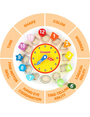 Reloj Educativo de Madera Coogam - Clasificador de Colores y Formas