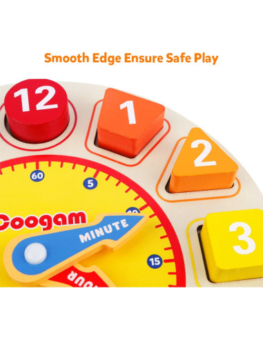 Reloj Educativo de Madera Coogam - Clasificador de Colores y Formas