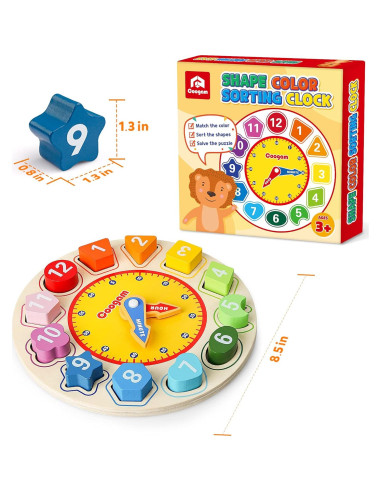 Reloj Educativo de Madera Coogam - Clasificador de Colores y Formas