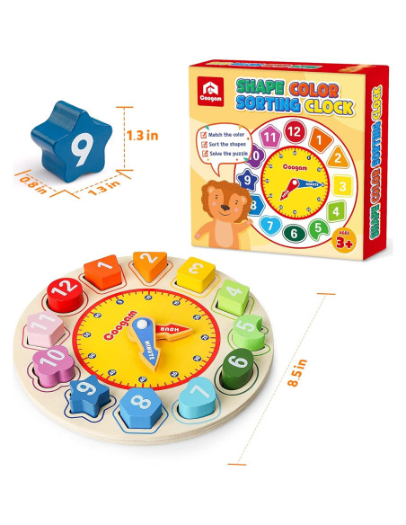 Reloj Educativo de Madera Coogam - Clasificador de Colores y Formas