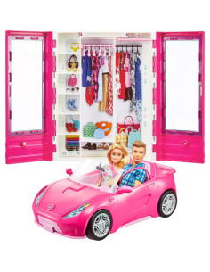 Muñeca Barbie y Ken con coche convertible rosa y accesorios 2