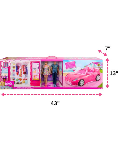 Muñeca Barbie y Ken con coche convertible rosa y accesorios