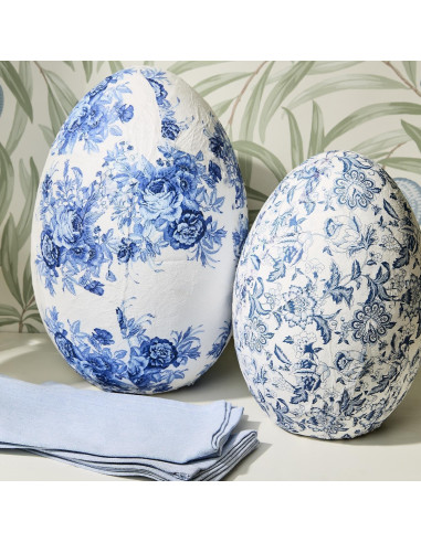 Set de 4 Huevos de Papel Maché Two's Company Azul y Blanco