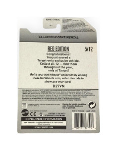 Hot Wheels 2017 Lincoln Continental Edición Roja 1:64 2