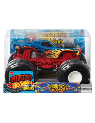 Hot Wheels Monster Trucks Rodger Dodger 1:24 Cromo Azul Llamas