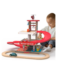Garaje de Juguete Letoiz con Elevador y 4 Coches - Madera