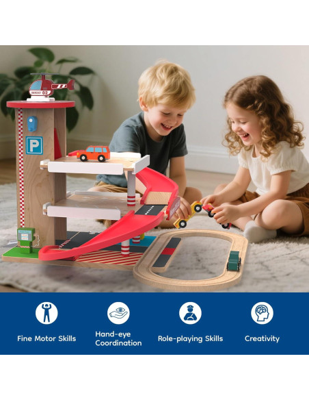 Garaje de Juguete Letoiz con Elevador y 4 Coches - Madera