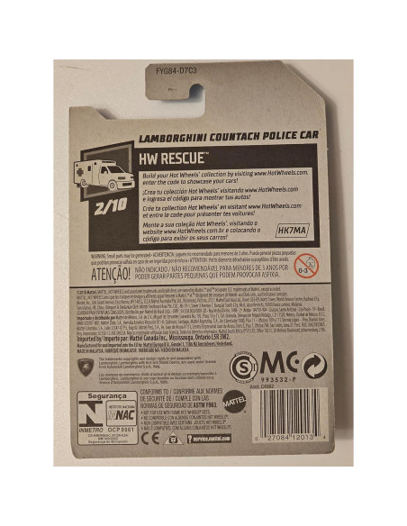Hot Wheels Coche de Policía Lamborghini Countach 1:64 Azul Hot Wheels Coche de Policía Lamborghini Countach 1:64 Azul