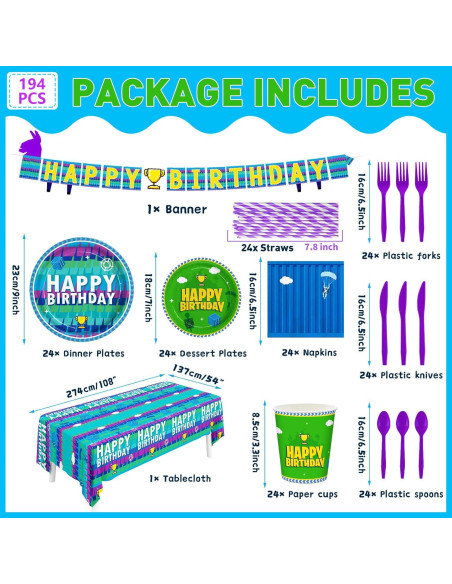 Juego de Vajilla Desechable Videojuegos 194 Piezas para 24 Niños