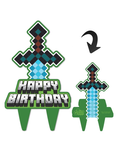 Topper de pastel de cumpleaños gamer Think Green Fun 15x25cm