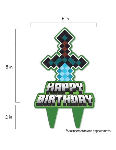 Topper de pastel de cumpleaños gamer Think Green Fun 15x25cm