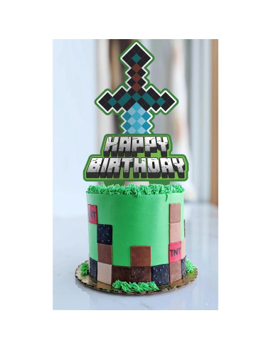 Topper de pastel de cumpleaños gamer Think Green Fun 15x25cm