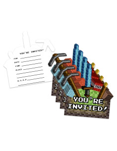 Invitaciones de Cumpleaños Mining Pixel World - 20 Unidades