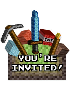 Invitaciones de Cumpleaños Mining Pixel World - 20 Unidades 2