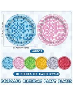 60 Platos de Papel Pixel CHUNNIN 17.8cm Multicolor Desechables 2