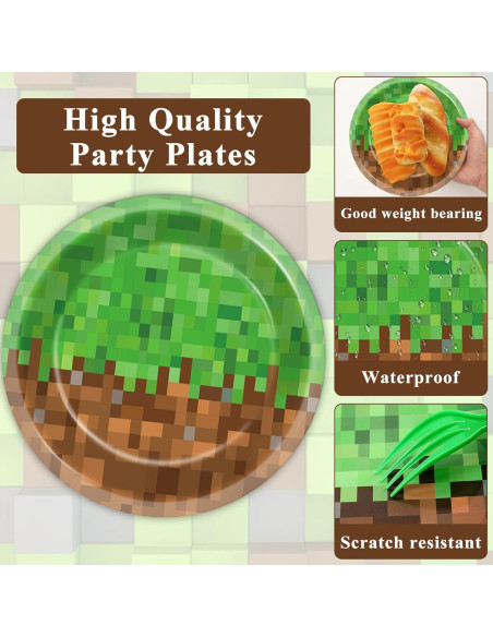 200 Piezas Suministros de Fiesta Gamer Mineros - Platos y Servilletas