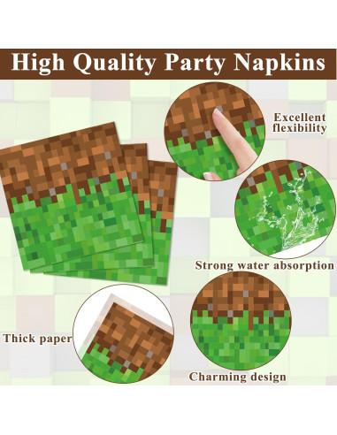 200 Piezas Suministros de Fiesta Gamer Mineros - Platos y Servilletas