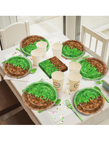 200 Piezas Suministros de Fiesta Gamer Mineros - Platos y Servilletas